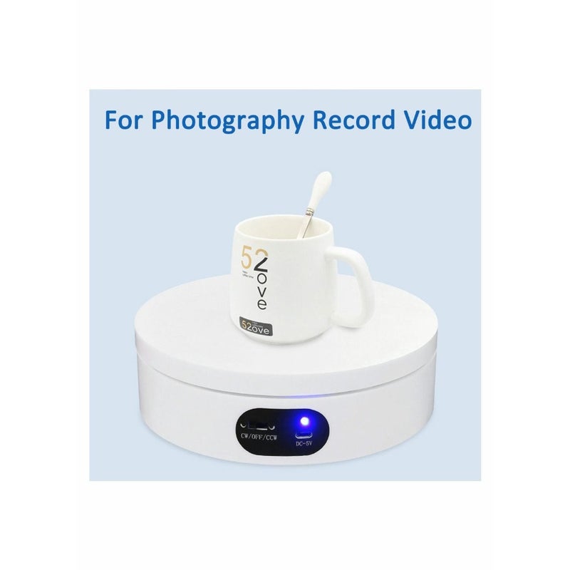 Rotating Display Stand 360 Degree Automatic Mute Motorized Turntable with USB Power Cable for Photography Record Video Product Jewelry Watch 16CM Matte White - Image 3