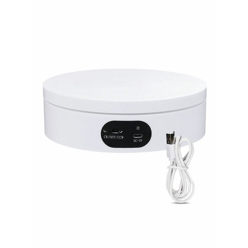 Rotating Display Stand 360 Degree Automatic Mute Motorized Turntable with USB Power Cable for Photography Record Video Product Jewelry Watch 16CM Matte White - Image 1
