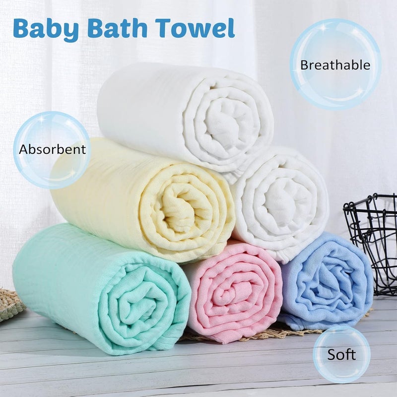 Chumia 6 Pack Baby Muslin Bath Towels Cotton Soft Infant Towels Large Swaddle Receiving Blankets - Image 3