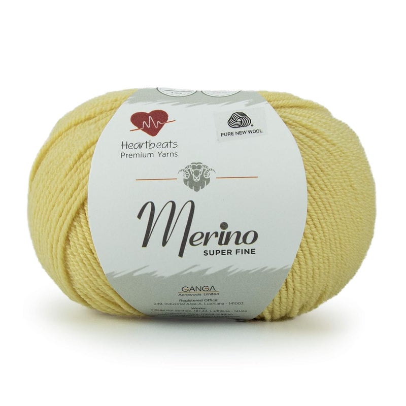 Heartbeats Merino Superfine,is 100% Pure New Wool Mark Certified. Oekotex Class 1 Certified. Pack of 2 Balls-50Gm Each. MSF16 Pastel Yellow - Image 1