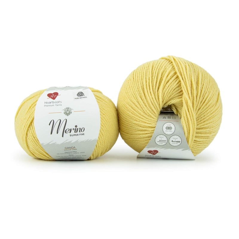 Heartbeats Merino Superfine,is 100% Pure New Wool Mark Certified. Oekotex Class 1 Certified. Pack of 2 Balls-50Gm Each. MSF16 Pastel Yellow - Image 2
