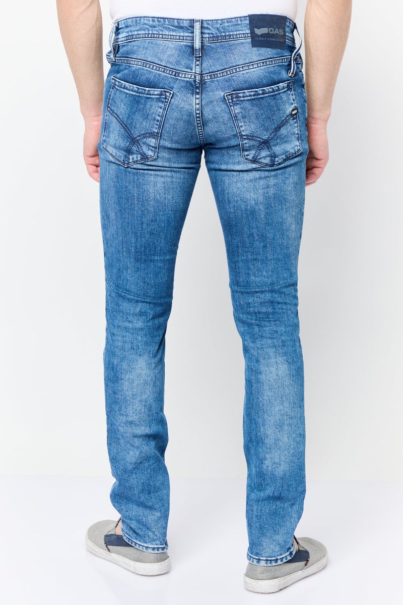 GAS جينز دنيم ضيق للرجال، مغسول وقابل للتمدد، أزرق متوسط - Image 4