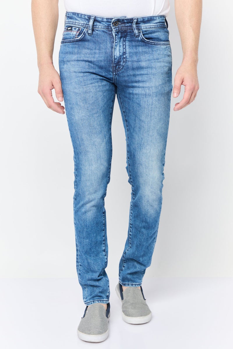 GAS جينز دنيم ضيق للرجال، مغسول وقابل للتمدد، أزرق متوسط - Image 1