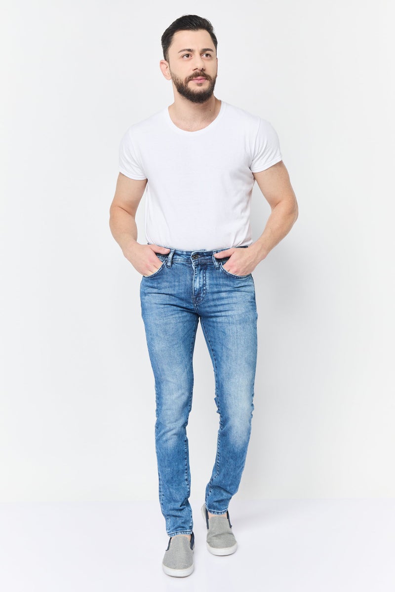 GAS جينز دنيم ضيق للرجال، مغسول وقابل للتمدد، أزرق متوسط - Image 2