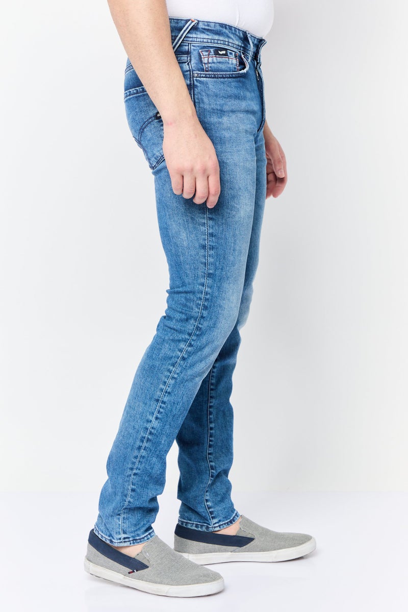 GAS جينز دنيم ضيق للرجال، مغسول وقابل للتمدد، أزرق متوسط - Image 3