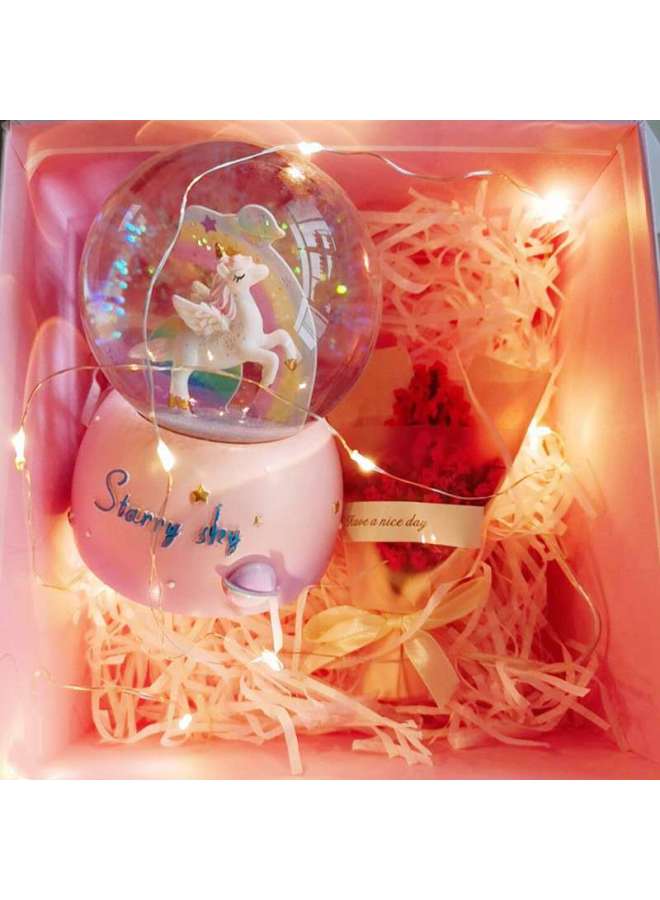 Graduation Season Children's Birthday Gift Crystal Ball Music Box For Boys And Girls Girlfriends Classmates Hand-made Home Decoration-Color:Medium Starry Sky Blue Unicorn (manual Snow + Colored Lights + Music)-Size:Gift Color Paper Packaging (greeting Card = Garland + Handbag) - Image 5