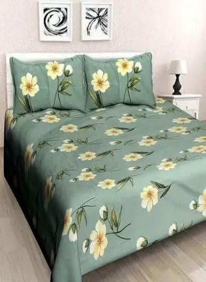 DECORUM 144 TC Microfibre Double 3D Luxury Bedsheet with 2 Pillow Covers - Queen Size (Green Flower) - Image 2