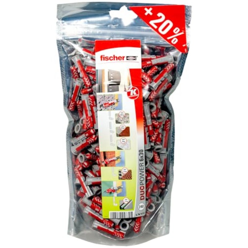 Big Pack DUOPOWER 6 x 30 mm, 240 Universal Dowels for All Types of Walls, Plasterboard, Gasbeton, 536382 - Image 1