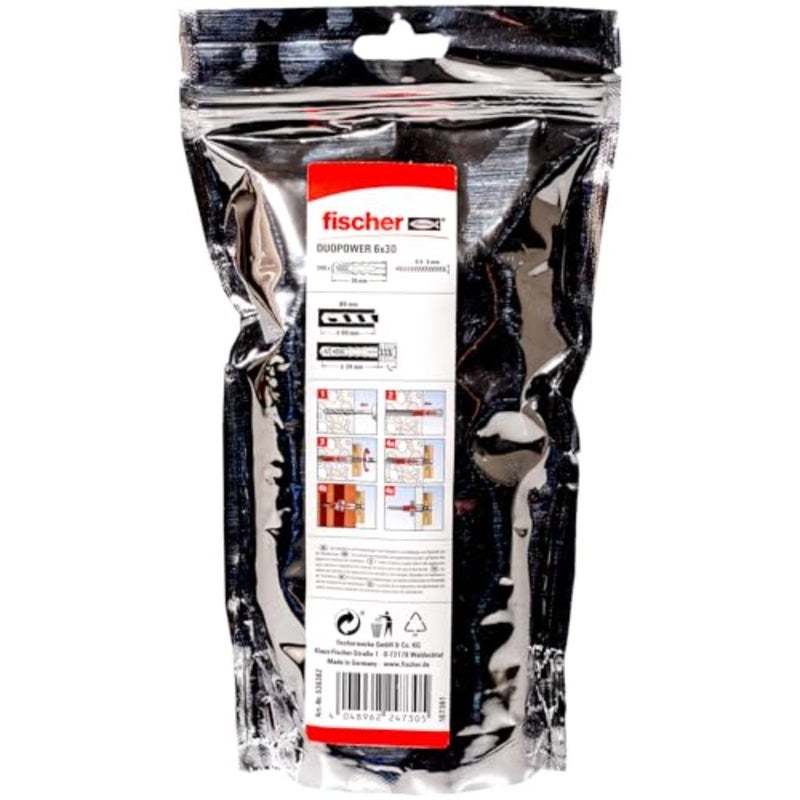 Big Pack DUOPOWER 6 x 30 mm, 240 Universal Dowels for All Types of Walls, Plasterboard, Gasbeton, 536382 - Image 2
