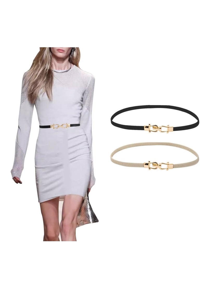 SYOSI - Belts for Women, Stretchy Skinny Waist Belt, Fashion Stretchy Waistband with Buckle Elastic Belt for Dresses Coat Jeans, 2 Pcs, Black and White - Image 1