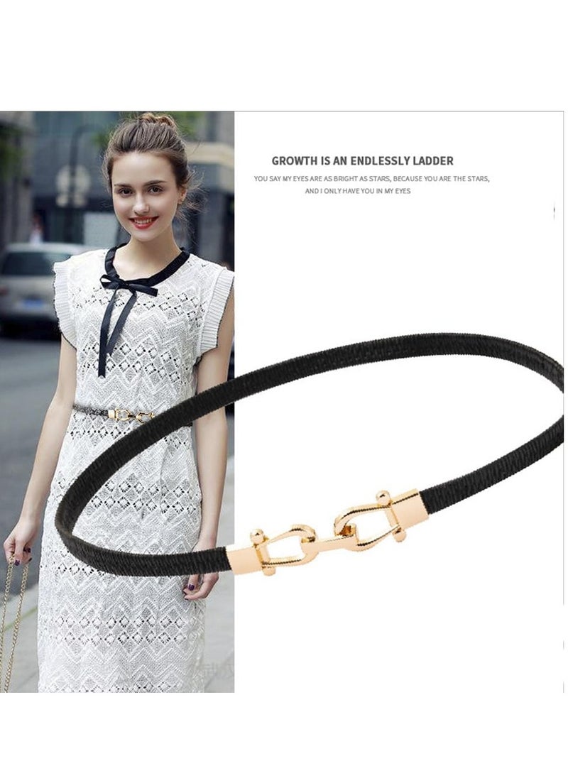 SYOSI - Belts for Women, Stretchy Skinny Waist Belt, Fashion Stretchy Waistband with Buckle Elastic Belt for Dresses Coat Jeans, 2 Pcs, Black and White - Image 1