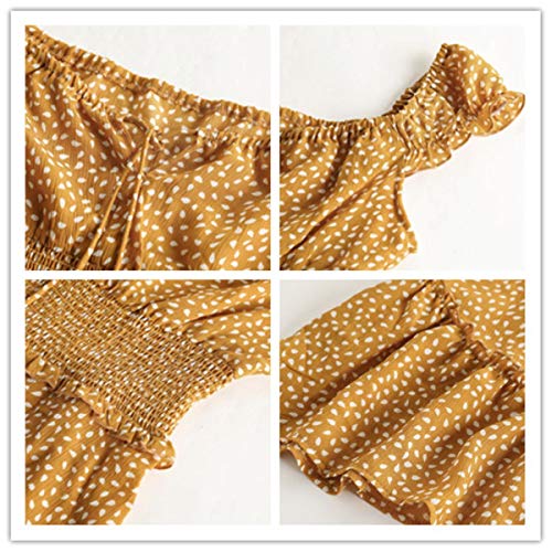 YOBECHO Womens Summer Ruffle Sleeve Sweetheart Neckline Printing Dress Mini Dresses Yellow - Image 4