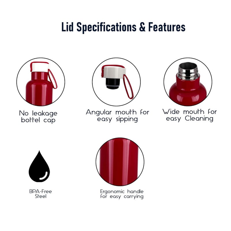 PROBOTT PROBOTT Thermosteel Vacuum Flask Hot & Cold Sports Bottle 600ml -Maroon PB 600-05  - Image 5
