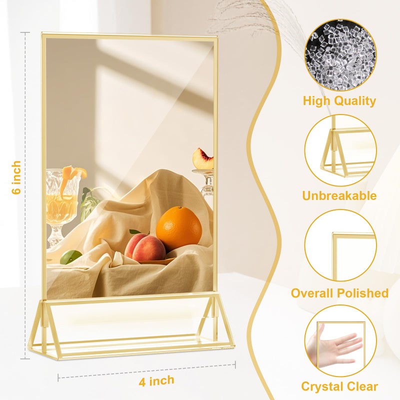 Daofary Acrylic Sign Holder 4x6, 14 Pack Double Sided Clear Gold Frame Tabletop Display, Menu Flyer Table Number Holder for Wedding Reception and Restaurant Tables - Image 4