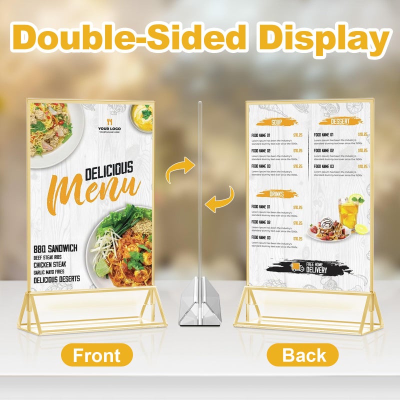 Daofary Acrylic Sign Holder 4x6, 14 Pack Double Sided Clear Gold Frame Tabletop Display, Menu Flyer Table Number Holder for Wedding Reception and Restaurant Tables - Image 3