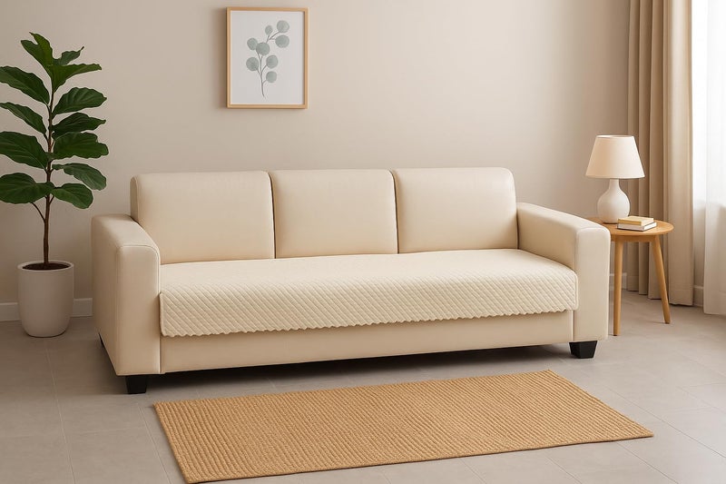 KINGLY Velvet Quilted 3 Seater Sofa Cover – Non-Slip Fit Couch Protector, Universal Seat Mat, Soft Machine Washable Quilted Velvet Sofa Runner for Daily Use (White) (Size- 69x27) - Image 2
