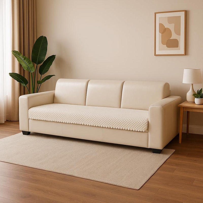 KINGLY Velvet Quilted 3 Seater Sofa Cover – Non-Slip Fit Couch Protector, Universal Seat Mat, Soft Machine Washable Quilted Velvet Sofa Runner for Daily Use (White) (Size- 69x27) - Image 5