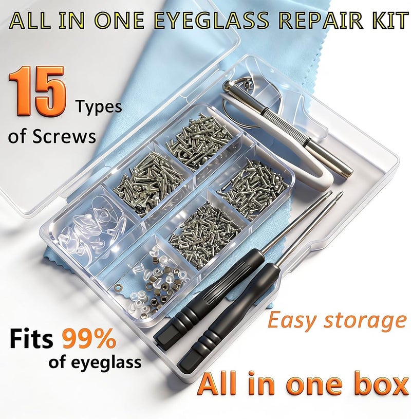 PTSLKHN Eyeglass Repair Kit with 15 Types of Screws and Essential Tools - Image 2