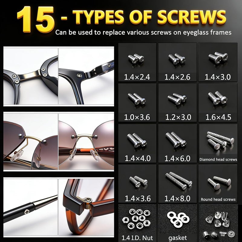 PTSLKHN Eyeglass Repair Kit with 15 Types of Screws and Essential Tools - Image 3