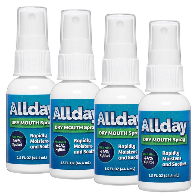 Allday Dry Mouth Spray Maximum Strength Xylitol Fast Acting Long Lasting NonAcidic Pack of 4