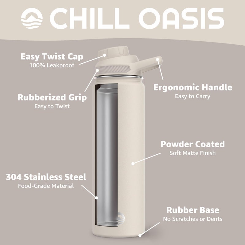 Chill Oasis Water Bottle | Compatible With Popular Flavor Cartridges | BPA Free, Leak Proof, Double-Walled Vacuum Insulated Stainless Steel, and Dishwasher Safe | Cold for 24 Hours (Beige, 22oz) - Image 3