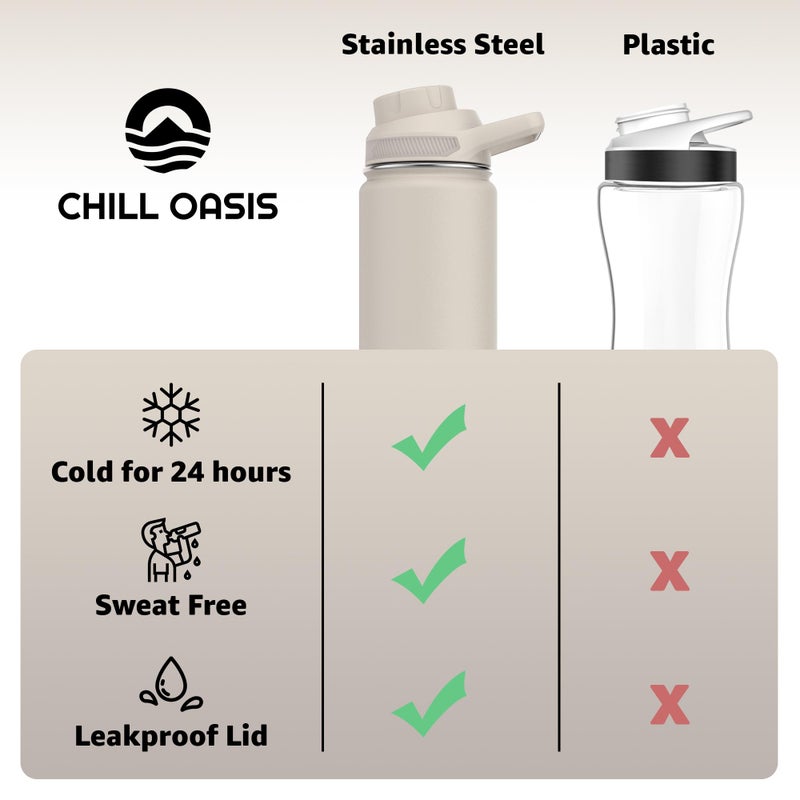 Chill Oasis Water Bottle | Compatible With Popular Flavor Cartridges | BPA Free, Leak Proof, Double-Walled Vacuum Insulated Stainless Steel, and Dishwasher Safe | Cold for 24 Hours (Beige, 22oz) - Image 4