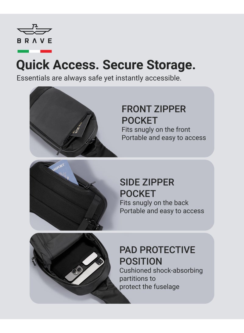 بريف حقيبة Sling للرجال – حقيبة صدر خفيفة ومتينه | منظم تقني ومنظم للأجهزة من النايلون البالستيكي الفاخر مع حجرة للآيباد/التابلت وجيوب مخفية ضد السرقة | مقاومة للماء، حزام قابل للتعديل ووسادة تنفسية | حقيبة كاجوال للسفر، العمل، التنزه، الهواء الطلق والمدرسة – أسود - Image 5