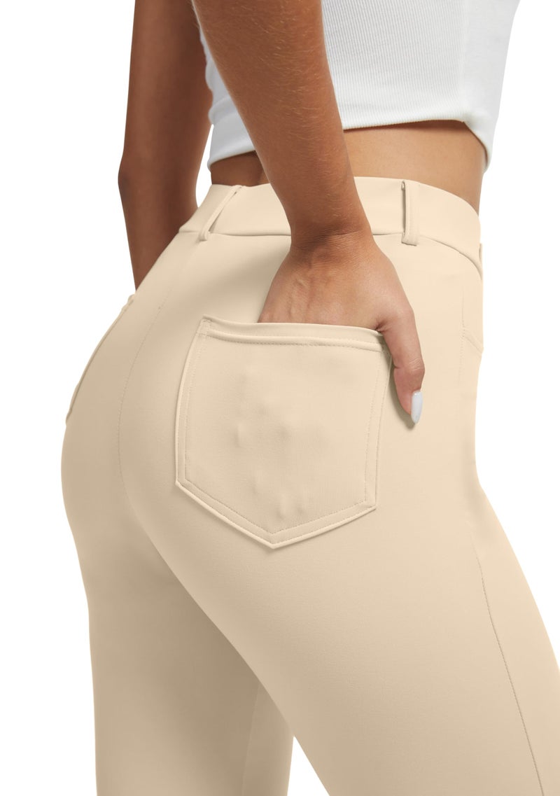VIMPEP Yoga Pants Women Straight Leg Pants with Pockets High Waist Stretchy Pull On Dress Slacks for Casual Lounge Office Work Petite/Regular 1202 29 Light Khaki M - Image 3