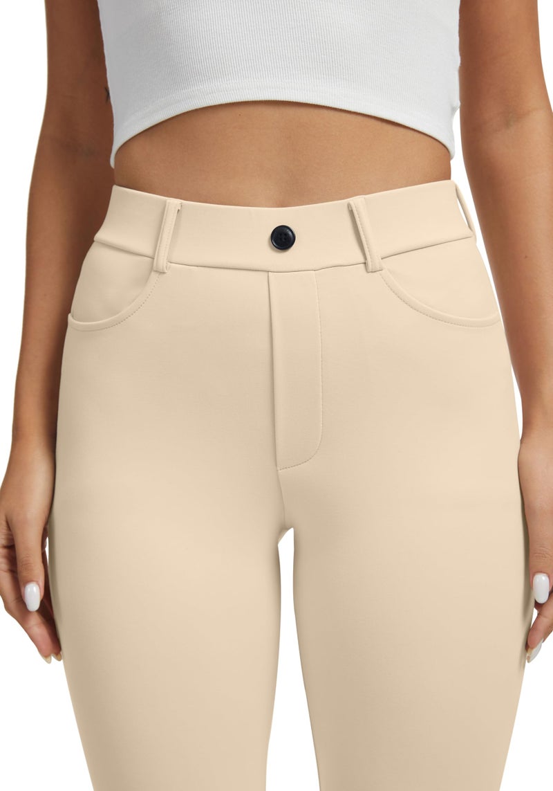 VIMPEP Yoga Pants Women Straight Leg Pants with Pockets High Waist Stretchy Pull On Dress Slacks for Casual Lounge Office Work Petite/Regular 1202 29 Light Khaki M - Image 2