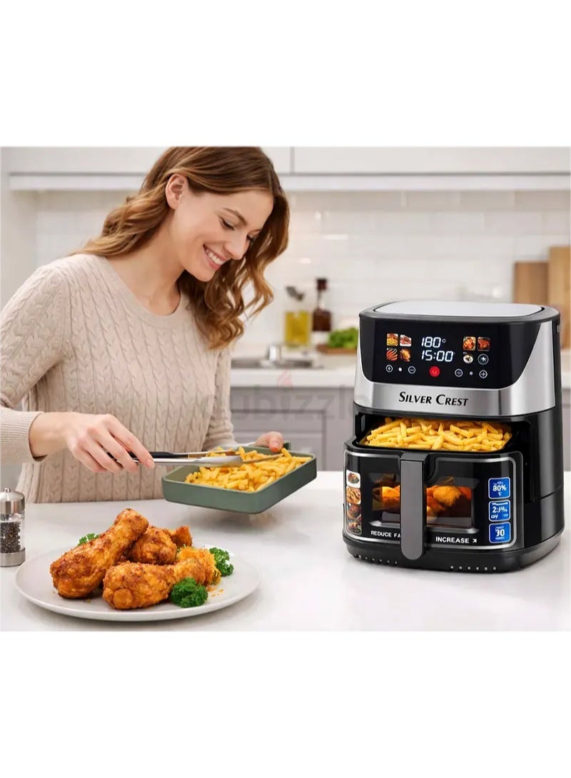 SILVER CREST Family-Sized 12.5L Air Fryer with Transparent Viewing Window Prepare generous portions with ease while monitoring your food through the transparent design, ensuring perfect results without opening the fryer and losing heat during cooking. - Image 4