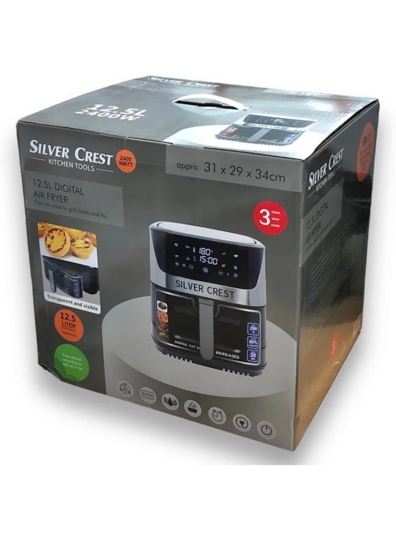 SILVER CREST Family-Sized 12.5L Air Fryer with Transparent Viewing Window Prepare generous portions with ease while monitoring your food through the transparent design, ensuring perfect results without opening the fryer and losing heat during cooking. - Image 5