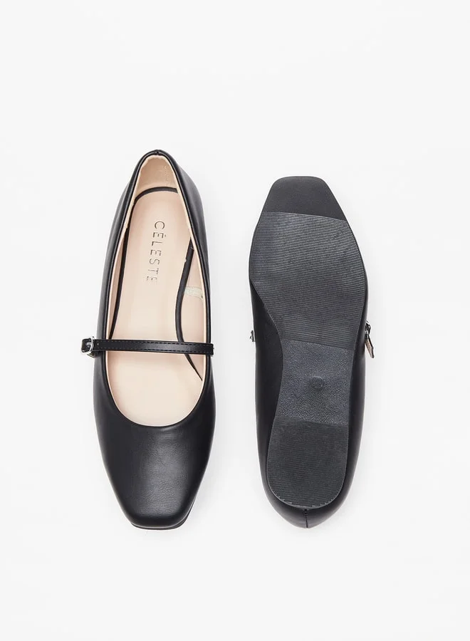 Celeste Women's Solid Ballerina Shoes with Buckle Closure