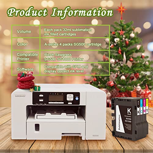 INK+ SG500 SG1000 Version A Sublimation Cartridge Compatible for Sawgrass Virtuoso SG500 SG1000 Printer (1 Black, 1 Cyan, 1 Magenta, 1 Yellow, 4-Pack) Version A - Image 2
