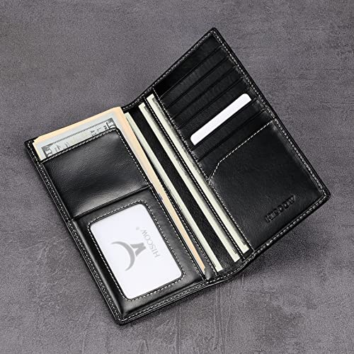 HISCOW Slim Leather Long Wallet for Men, Breast Pocket Wallet for Checkbook, Credit Cards (Antiqued Black) - Image 4