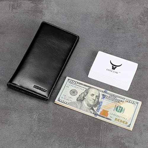 HISCOW Slim Leather Long Wallet for Men, Breast Pocket Wallet for Checkbook, Credit Cards (Antiqued Black) - Image 2