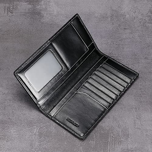 HISCOW Slim Leather Long Wallet for Men, Breast Pocket Wallet for Checkbook, Credit Cards (Antiqued Black) - Image 3