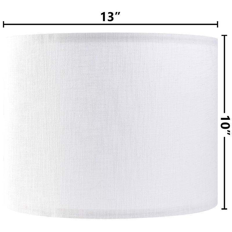 GO&SO White Textured Drum lampshade Medium Lamp Shade 13" Top x 13" Bottom x 10" High (Spider) Modern Linen Lamp Shades for Table Lamp Bedside Lamp Natural Linen Replacement Assembly is Required - Image 2