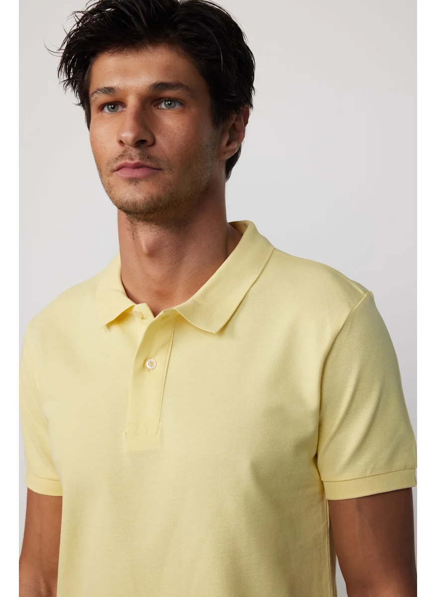 تودورس Men's Slim Fit Slim Cut 100% Cotton Plain Pique Yellow Polo Neck T-Shirt