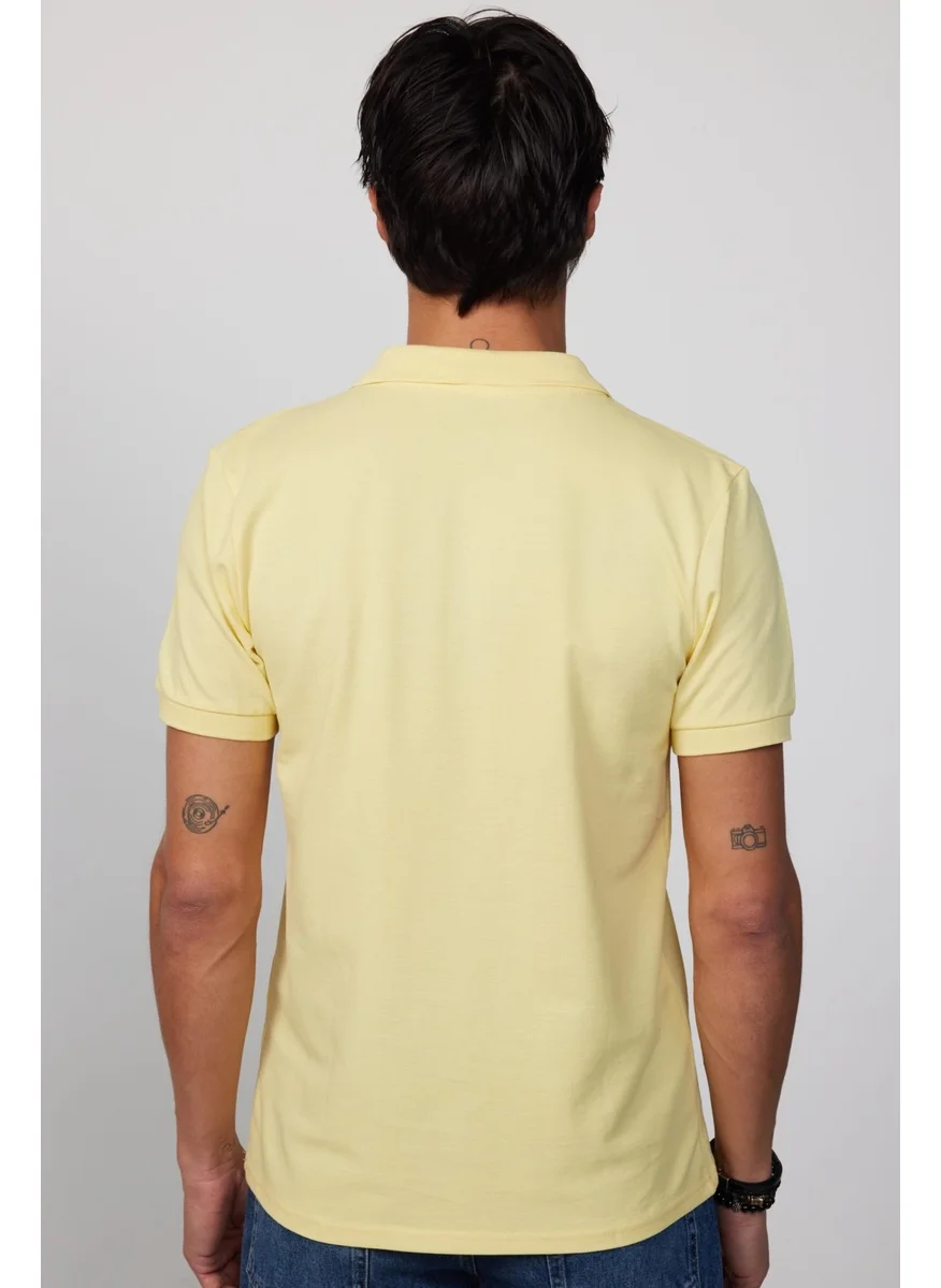 تودورس Men's Slim Fit Slim Cut 100% Cotton Plain Pique Yellow Polo Neck T-Shirt