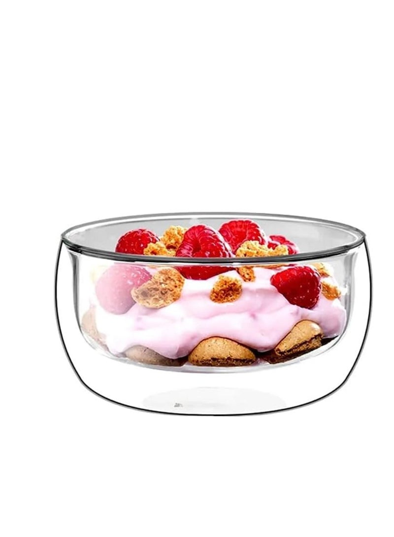 وعاء زجاجي شفاف مقاوم للحرارة بجدار مزدوج لسلطة الفواكه والايس كريم - (350 مل) - Image 1
