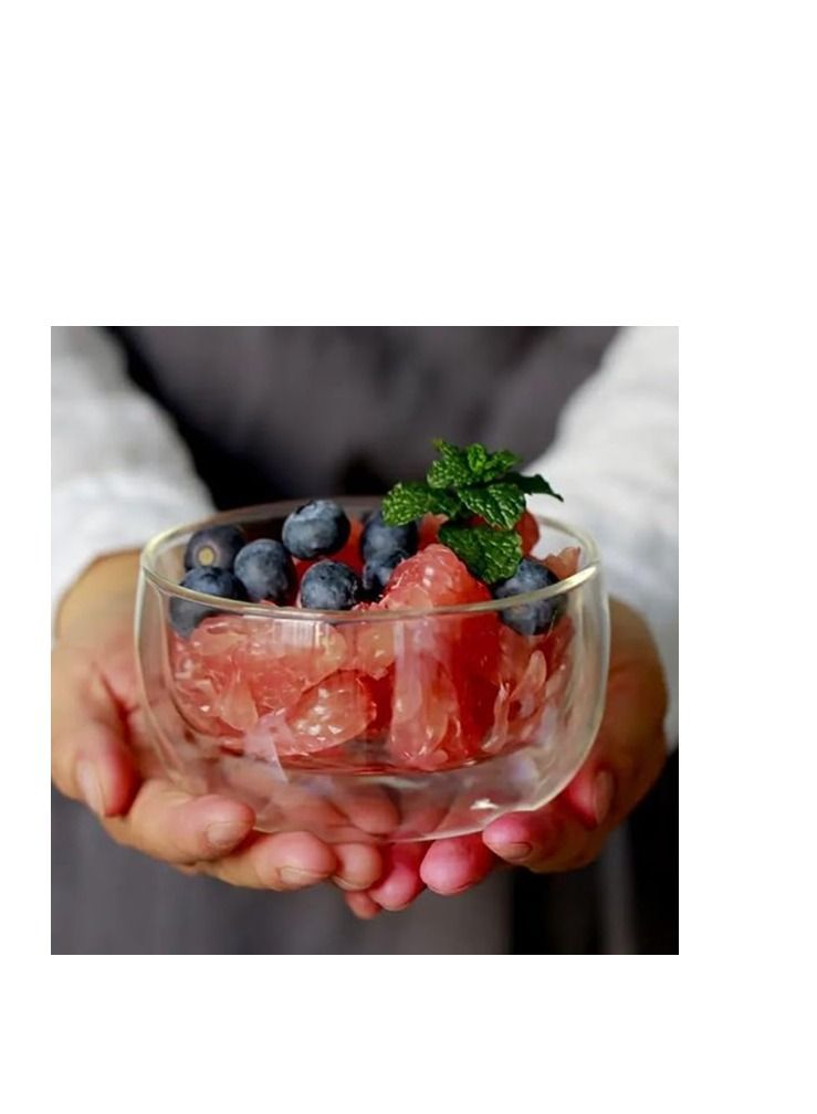 وعاء زجاجي شفاف مقاوم للحرارة بجدار مزدوج لسلطة الفواكه والايس كريم - (350 مل) - Image 3