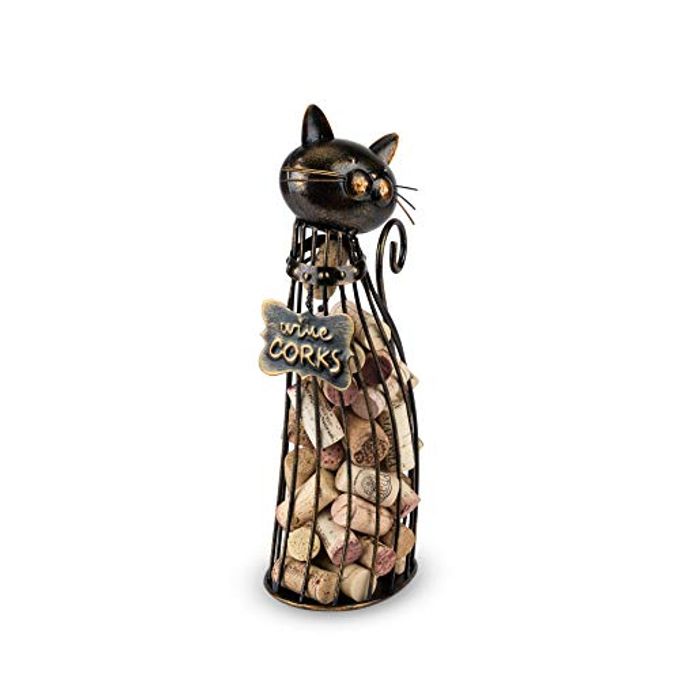 True Cat Wine Cork Holder, Decorative Wine Cork Storage and Decor, Set of 1, Metal with Rustic Bronze Finish, Holds 50 Wine Corks