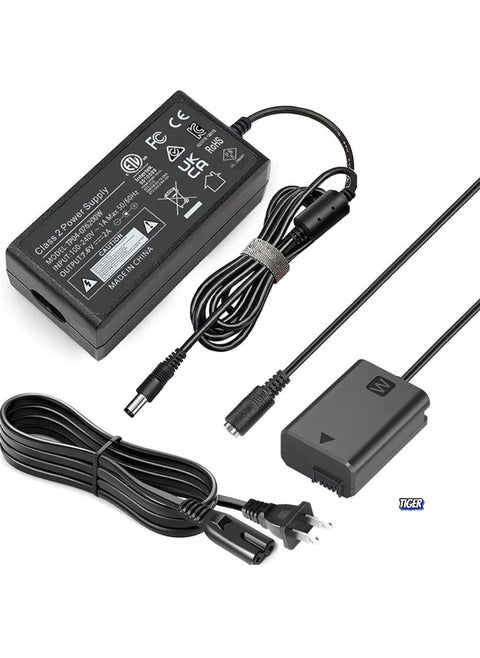 AC-PW20 AC Power Adapter NP-FW50 Dummy Battery Kit for Sony Alpha ZV-E10, A7 Series, A6500, A6400, A6300, A6100, A6000, A5100, RX10 II/III/IV, NEX – Continuous Power for Professional Photography & Videography