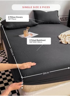 LUNA Home 3-Piece Set: single-size fitted bedsheet and two pillowcases, washable cotton in a black color.  - Image 2