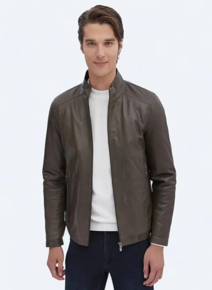 Kip Mink Regular Fit Turtleneck Smart Casual Sheep Leather Leather Coat