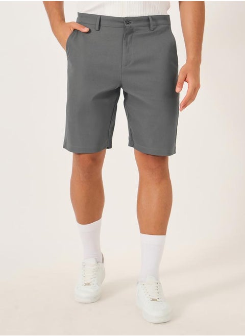 Take Two Solid Slant Pocket Bermuda Shorts with Belt Loops