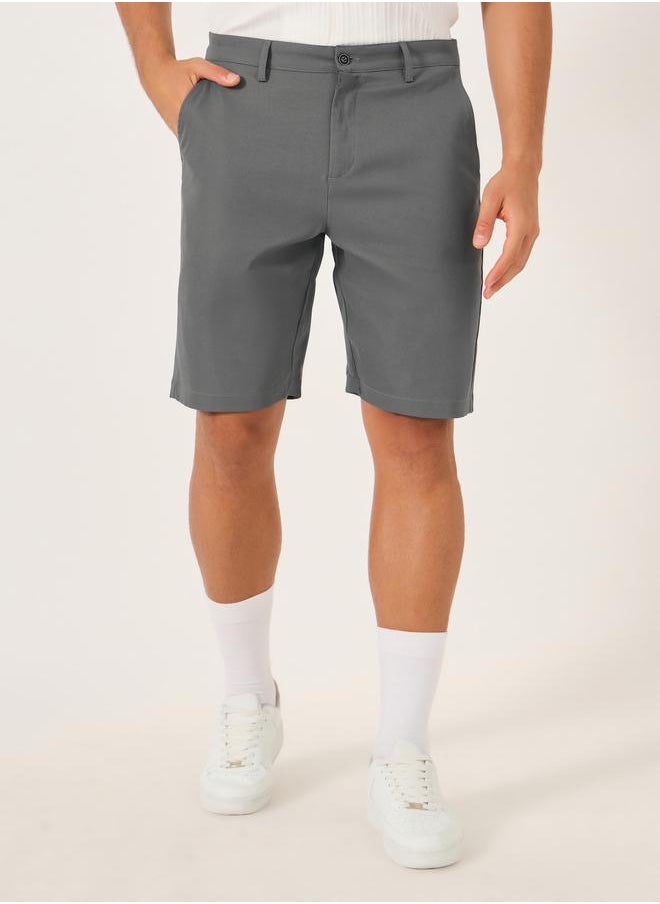 Take Two Solid Slant Pocket Bermuda Shorts with Belt Loops