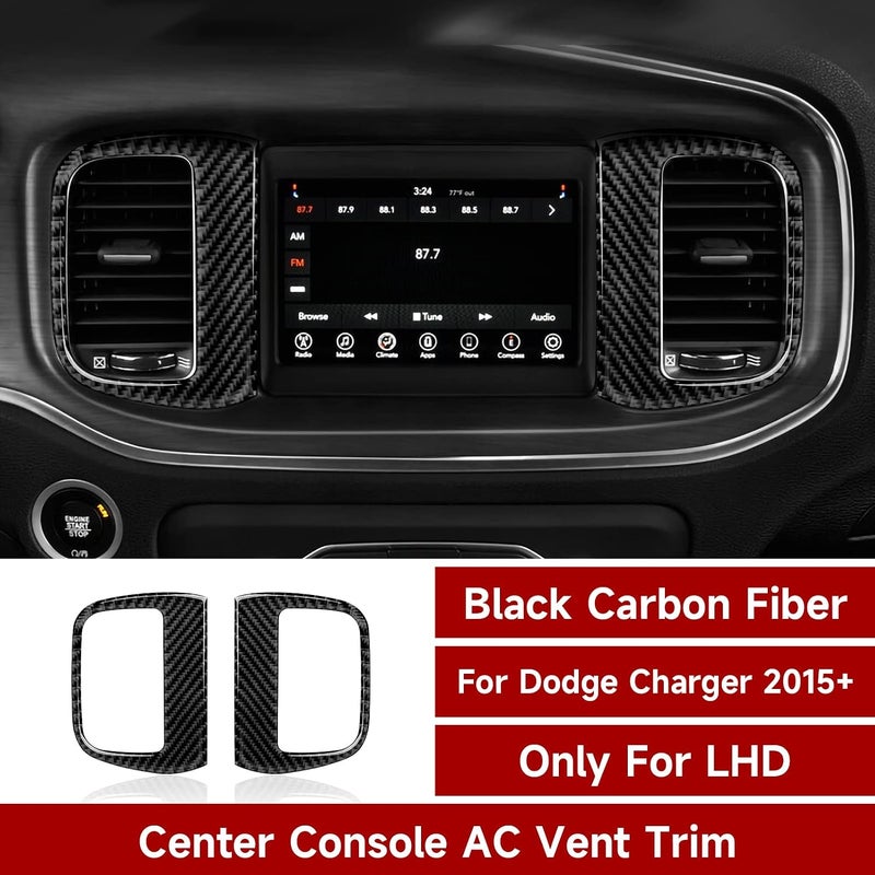 لاصقات لغطاء فتحة تهوية المكيف في وسط السيارة لطراز Dodge Charger من عام 2015 إلى 2023، إكسسوارات من الألياف الكربونية للديكور الداخلي - Image 2