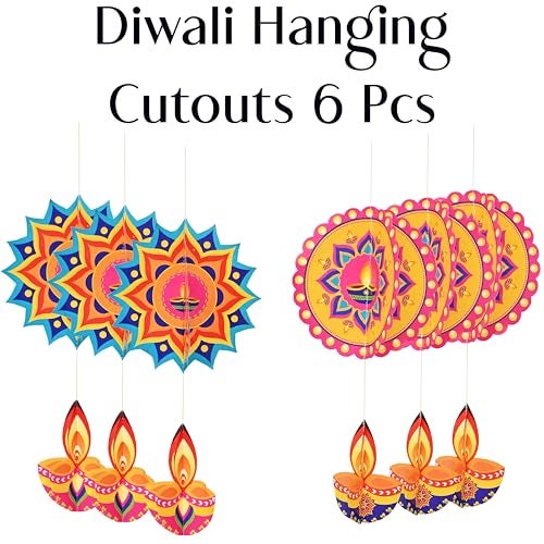TOYXE Happy Diwali Rangoli Deepak Paper Hanging Decor Set of 6 Pieces - Image 2
