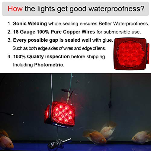 CZC AUTO 12V LED Submersible Left and Right Trailer Lights Stop Tail Turn Signal Lights for Under 80 Inch Boat Trailer Truck RV Marine-Replacement for Your Incandescent Bulb Units - Image 2